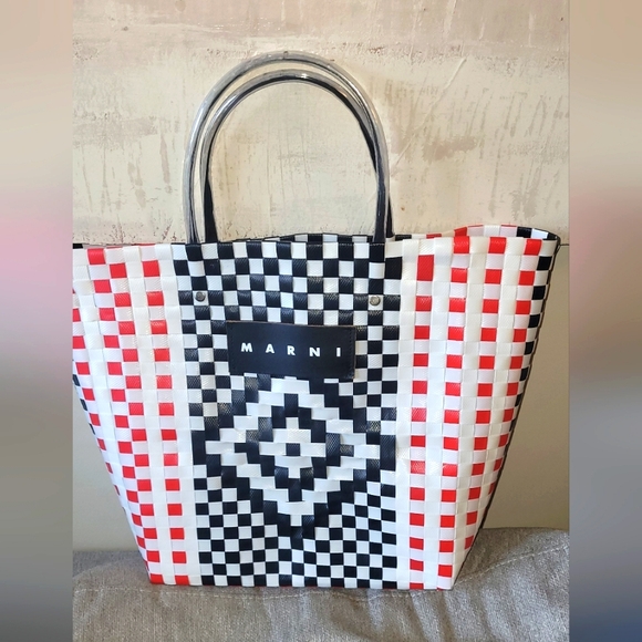 Marni Handbags - MARNI black white red shopping tote